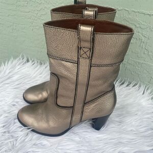 Anthropologie Dani Metallic Pewter Leather Ankle Booties Size 9.5